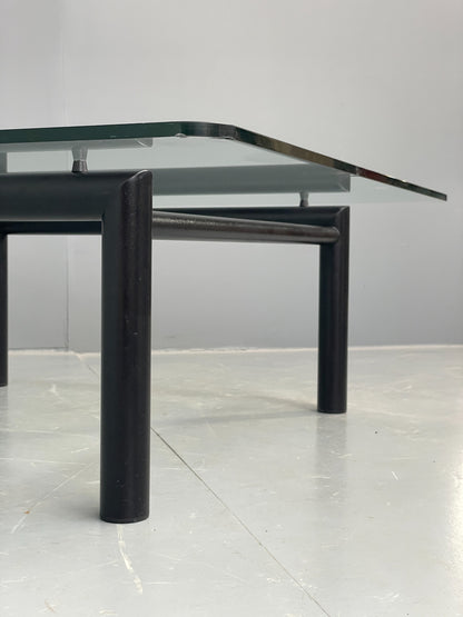 Square Glass Coffee Table Black Steel Frame Le Corbusier Style Modern EB12515