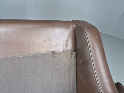 Vintage Mid Century 2 Seater Sofa Brown Leather Danish 1970s Retro MCM EB12468