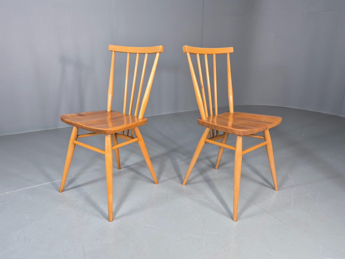2 Vintage Ercol 391 Dining Chairs beech and Elm 1960s Retro EB12234