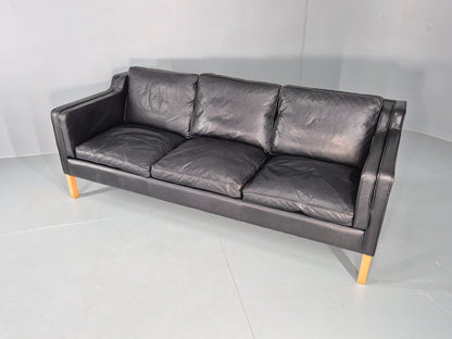 Vintage 3 Seater Sofa Danish Black Leather 1980s Retro MCM Quality EB12434