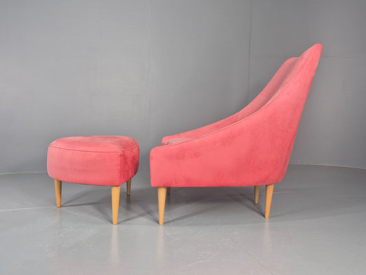 Vintage Silencio Chair and Footstool Pink Velvet Design Richard Ferrer  EB11943
