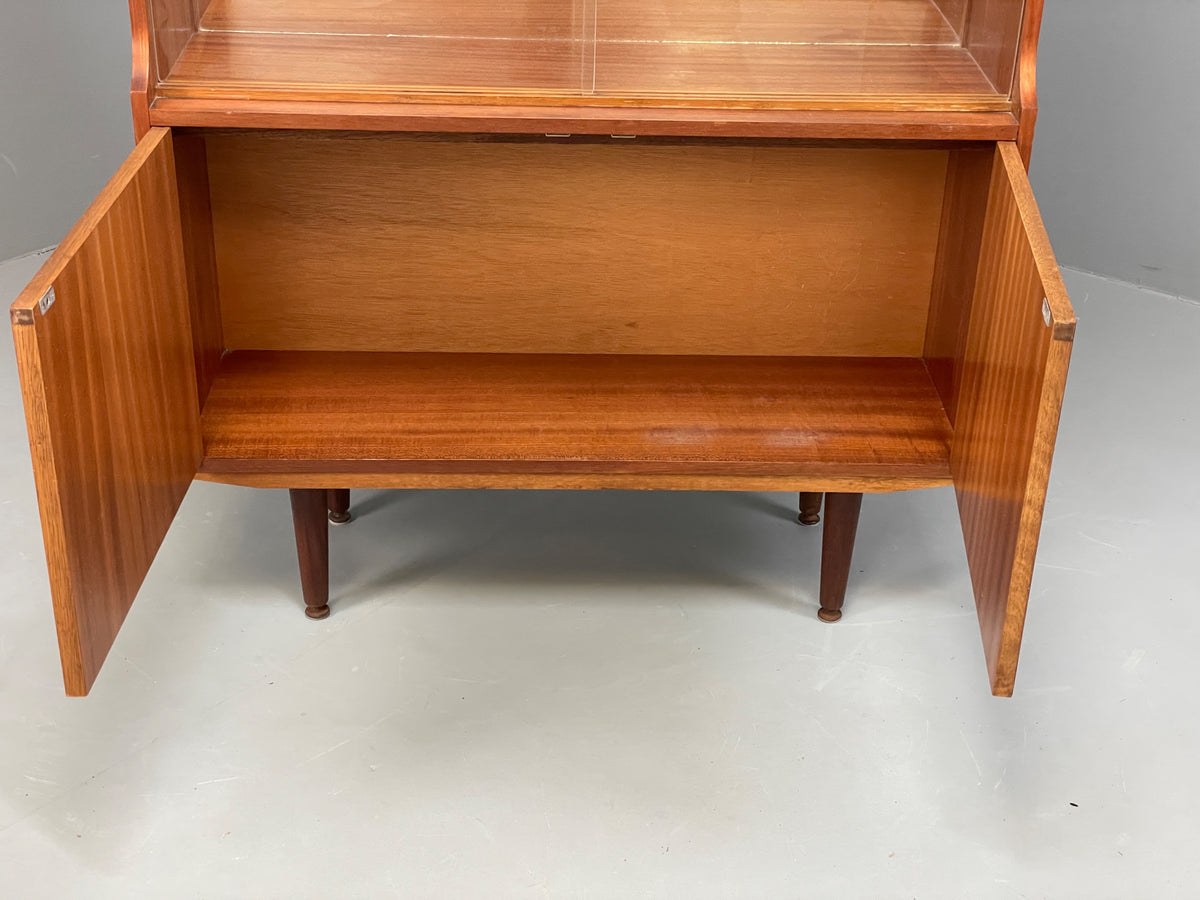 Vintage 1960s Teak Bookcase Mid Century Retro Glazed Mirrored Shelving EB13113