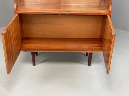 Vintage 1960s Teak Bookcase Mid Century Retro Glazed Mirrored Shelving EB13113