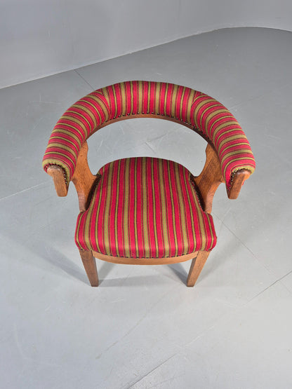 Antique Danish Library Chair Oak Frame Wool Upholstery 19th Century EB12772