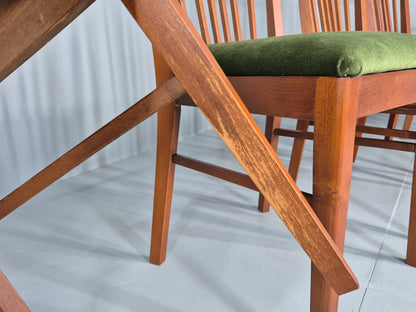 5 Vintage 1960s Dining Chairs Beech Wood frames Green Velvet Seats Retro EB12184