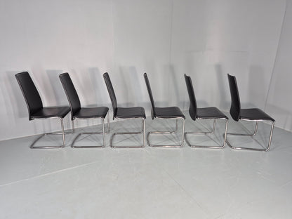 6 Vintage Calligaris Swing Chairs Black Leather and Chrome Modern Design EB12538