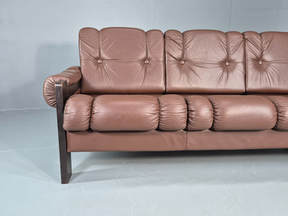 Vintage 3 Seater Sofa Danish Brown Leather 1970s Retro Mid Century EB12449