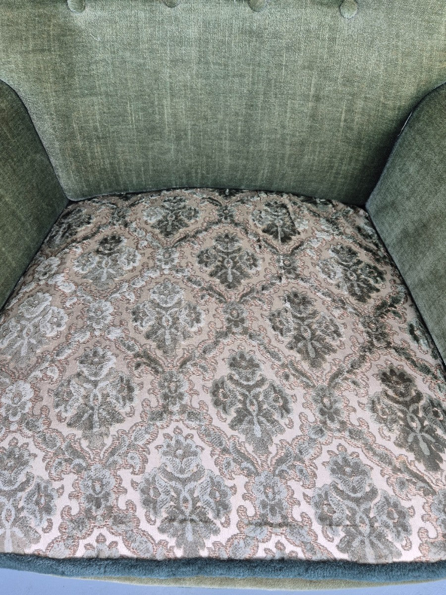 Vintage 1950s Armchair Danish Design Green Velour Tassels Art Deco EB12711