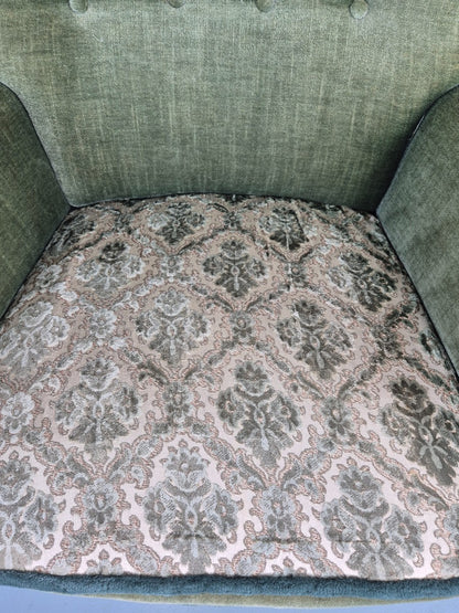 Vintage 1950s Armchair Danish Design Green Velour Tassels Art Deco EB12711