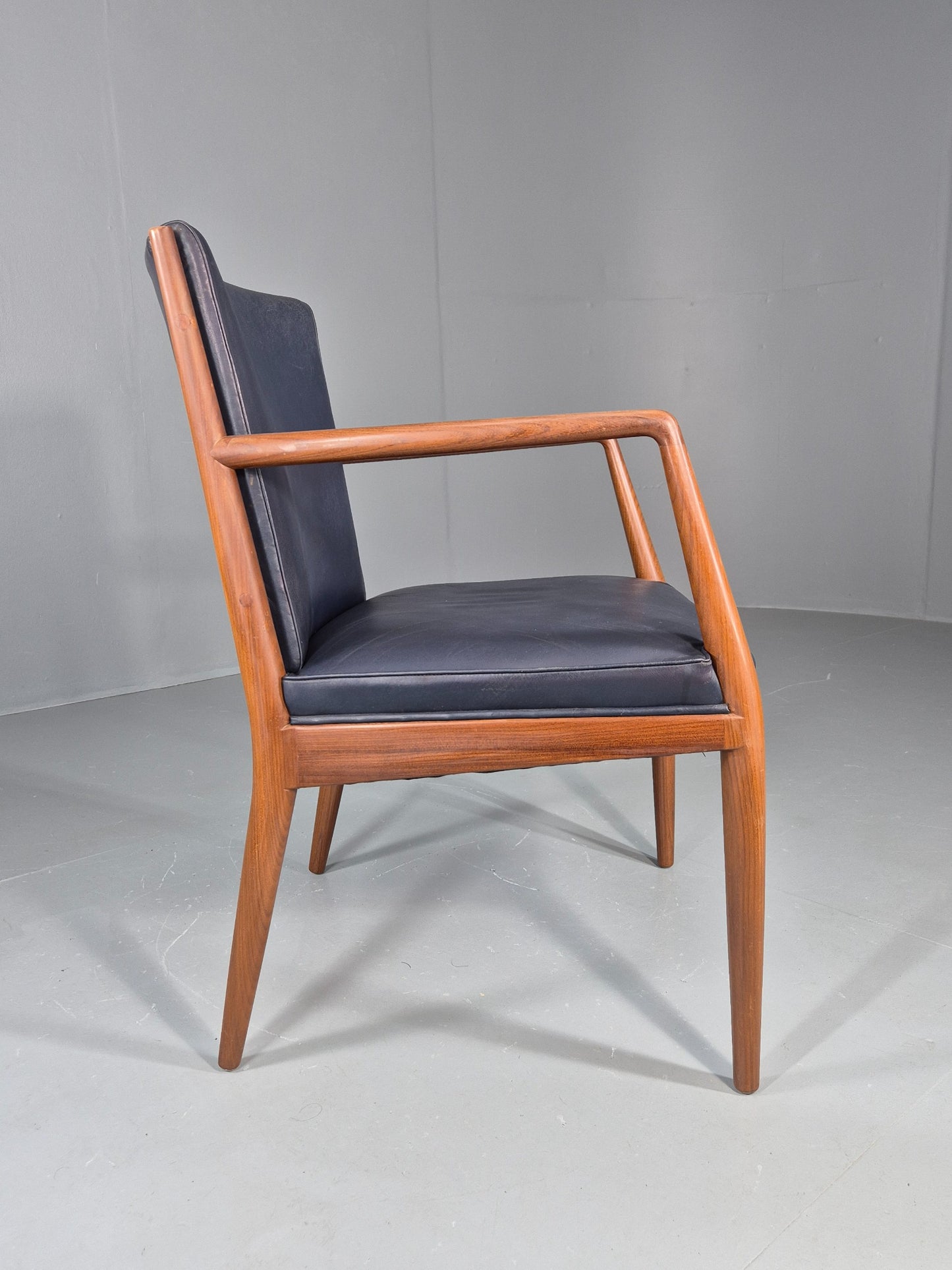 Vintage Mid Century Teak Armchair Blue Leather 1960s Retro  EB11896
