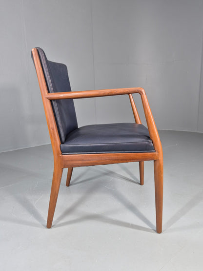 Vintage Mid Century Teak Armchair Blue Leather 1960s Retro  EB11896