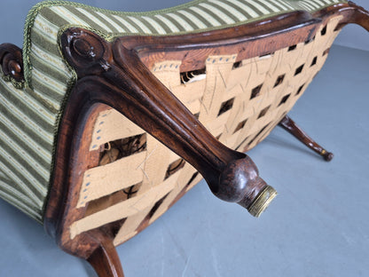 Antique Neo Rococo Serpentine Sofa Danish Mahogany Frame Green Cream EB12702