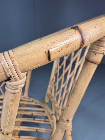 Vintage Bent Bamboose and Rattan Lounge Chair 1980s Retro Eb12649