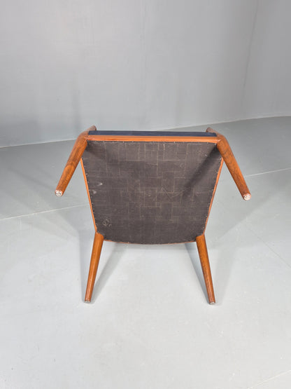 Vintage Mid Century Teak Armchair Blue Leather 1960s Retro EB11906