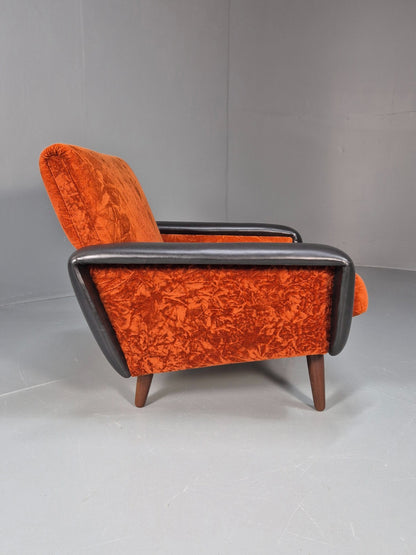 Vintage 1960s Lounge Chair Vinyl Orange Velour 1960s Retro MCM EB10569a MNOR