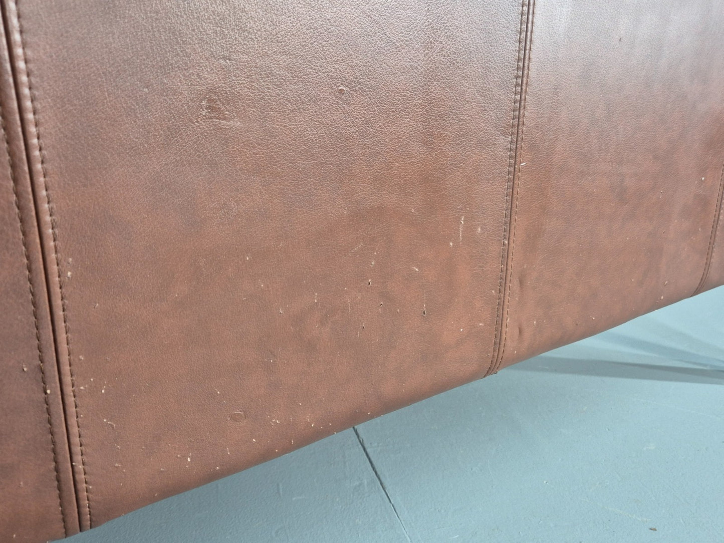 Vintage 2 Seater Sofa Danish Brown Leather Wood Ends Retro 1980s EB8349 M2SS