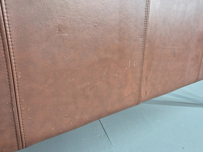 Vintage 2 Seater Sofa Danish Brown Leather Wood Ends Retro 1980s EB8349 M2SS