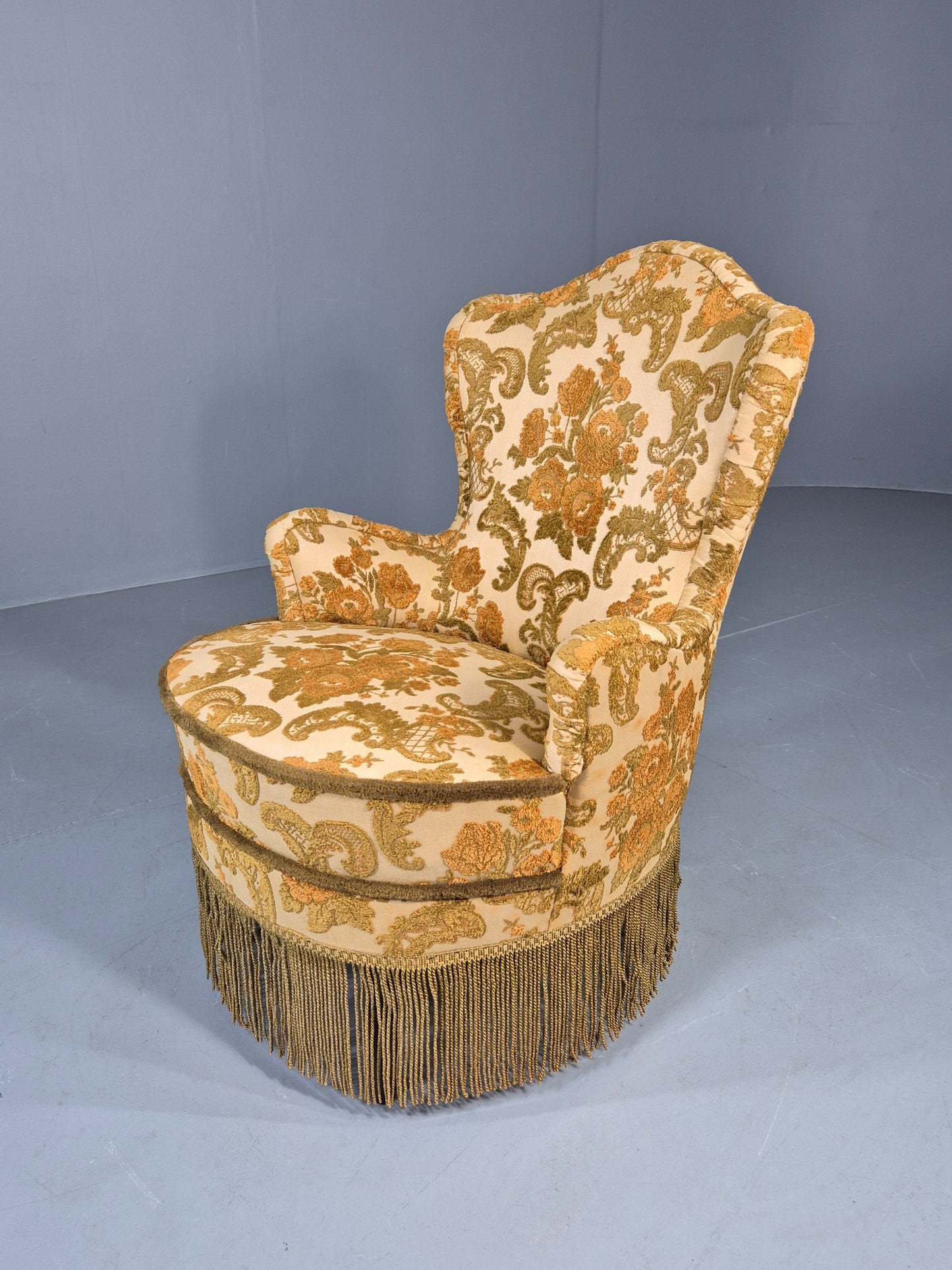 Danish 1970s Rococo Revival Bedroom Chair Gold Velour Moquette Retro EB12741