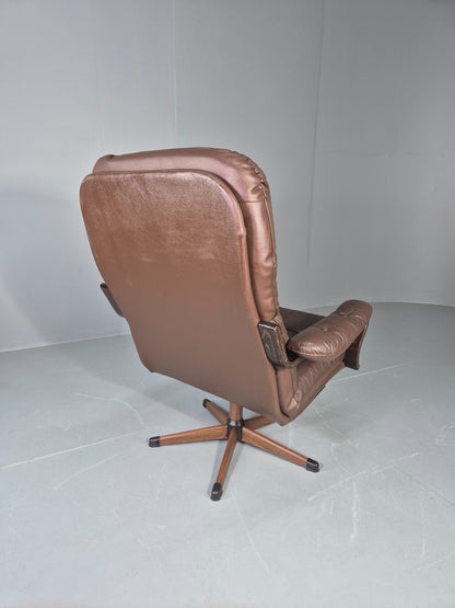 Vintage Danish Leather Swivel Based Lounge Chair 80s Retro Mid Century EB13086