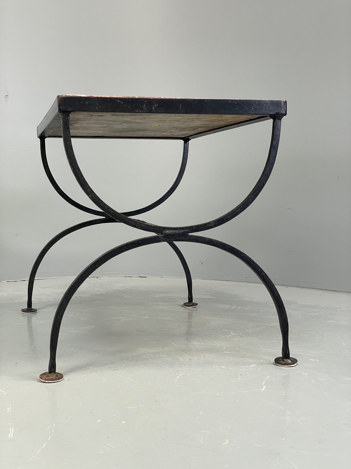 Vintage Wrought Iron Marble Side Tables Italian Breccia Pernice 1950s EB12301