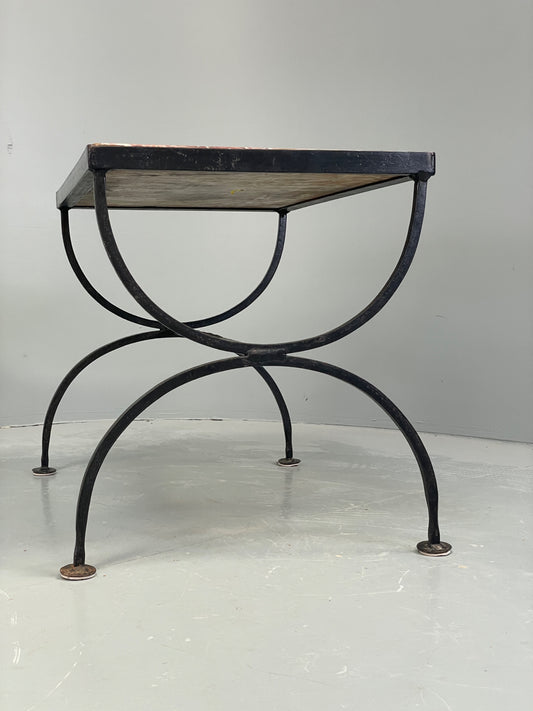Vintage Wrought Iron Marble Side Tables Italian Breccia Pernice 1950s EB12301