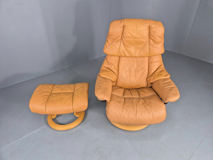 Vintage Stressless Reno Armchair with Matching Footstool Swivel Recline EB12589