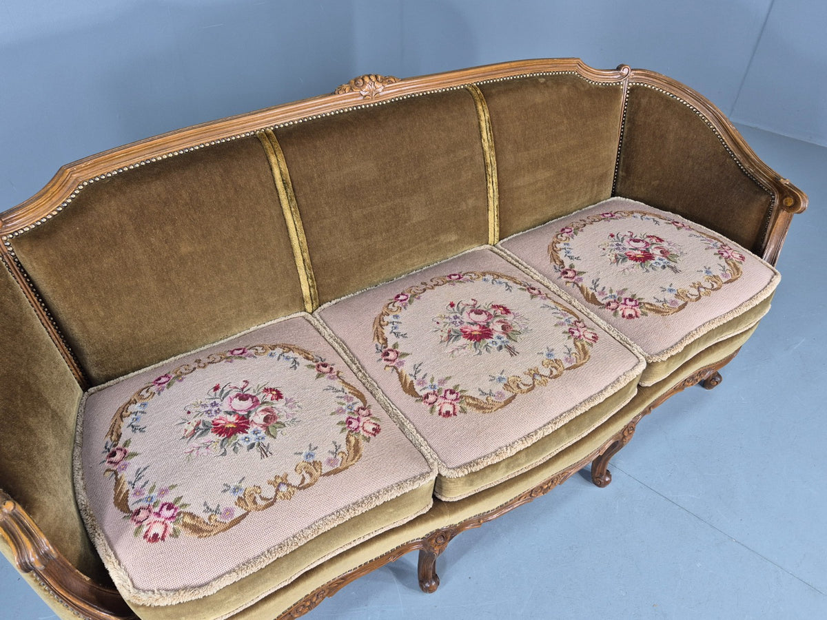 Vintage Danish 1950s 3 Seat Sofa with French Rococo Stylings Retro EB12767
