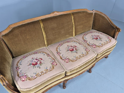Vintage Danish 1950s 3 Seat Sofa with French Rococo Stylings Retro EB12767