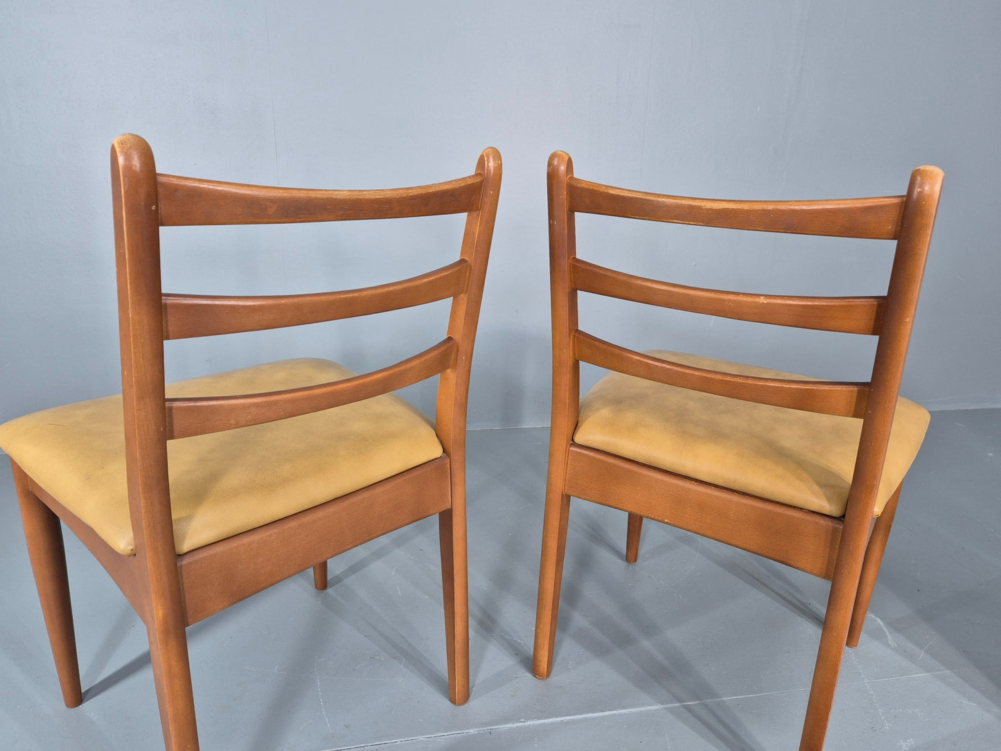 4 Vintage Mid Century Dining Chairs Beech Frames Vinyl Schreiber 1970s  EB12463