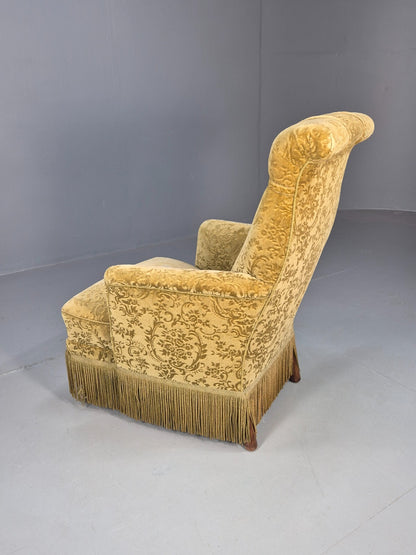 Vintage Danish Lounge Chair Green Moquette Tassels Antique 1900s EB8458 VCLO