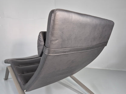 Vintage Bo Concept Chaise Longue Black Leather Brushed Steel Modern  EB12469
