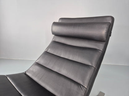 Vintage Bo Concept Chaise Longue Black Leather Brushed Steel Modern  EB12469