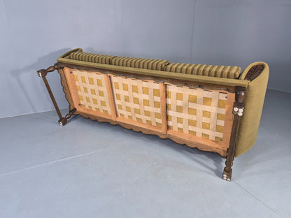 Vintage Danish 3 Seater Sofa 1970s Green Wool on Oak Frame Retro EB12752