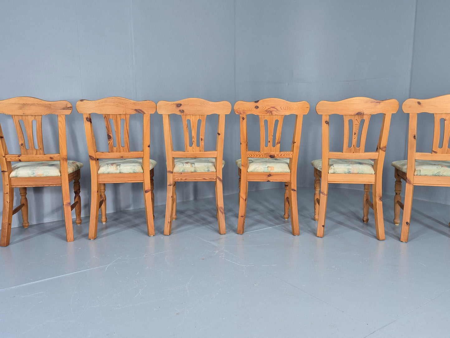 6 Vintage Danish Pine 1980s Dining Chairs Original Upholstery Retro EB12397
