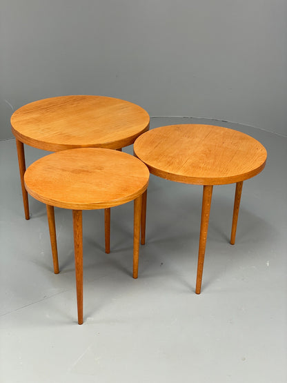 Vintage Circular Nesting Tables Set of Three Retro Mid Century Beech EB12875