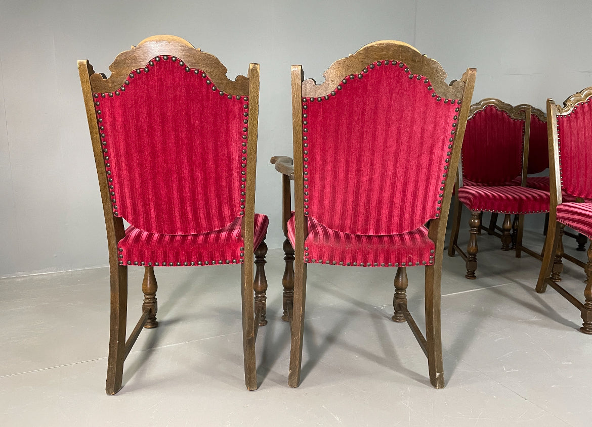 8 Baroque Style Dining Chairs 1950s Danish Oak Original Covers EB06750