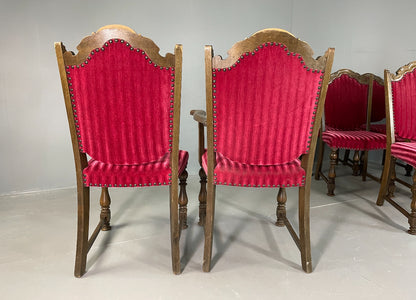 8 Baroque Style Dining Chairs 1950s Danish Oak Original Covers EB06750