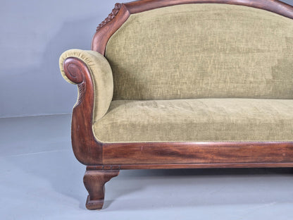 Antique 2 seater Sofa curved back rail Mahogany Exposed Frame 1900s EB12757