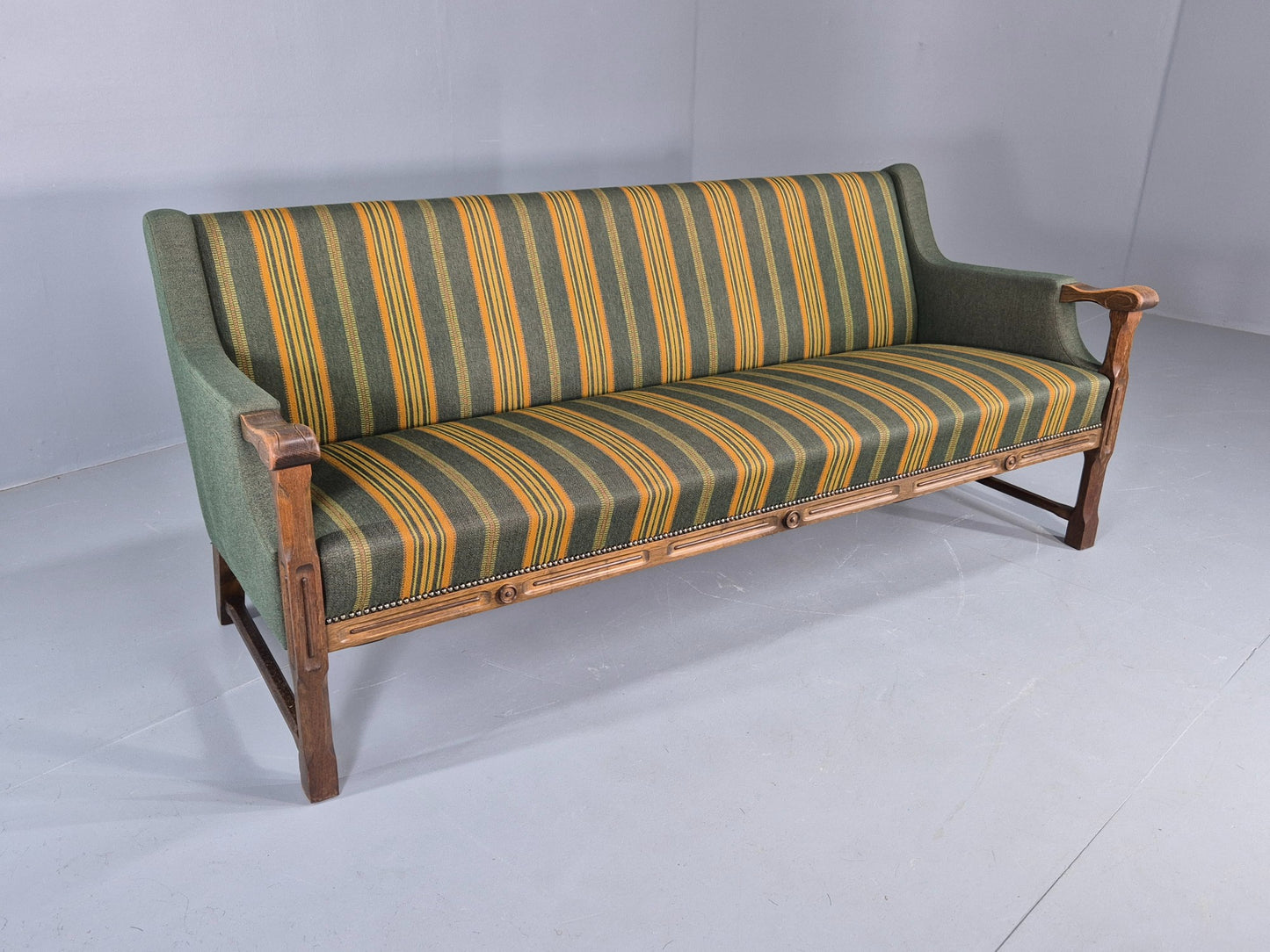 Vintage 3 seater Sofa Danish Design Green Wool Cloth 1970s Retro EB12758