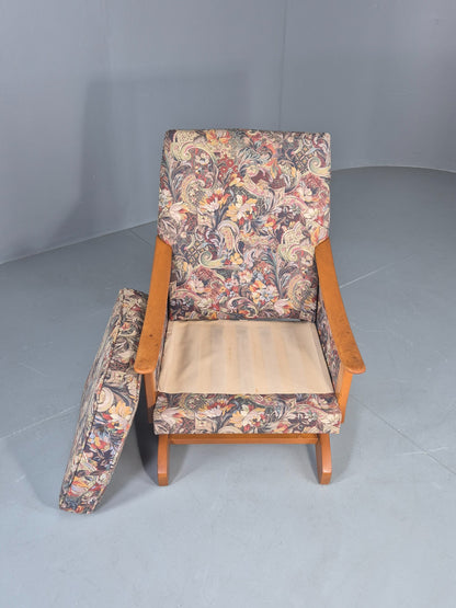 Vintage Mid Century Rocking Chair Floral Print Synthetic Fabric 1970s EB12920