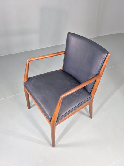 Vintage Mid Century Teak Armchair Blue Leather 1960s Retro EB11904