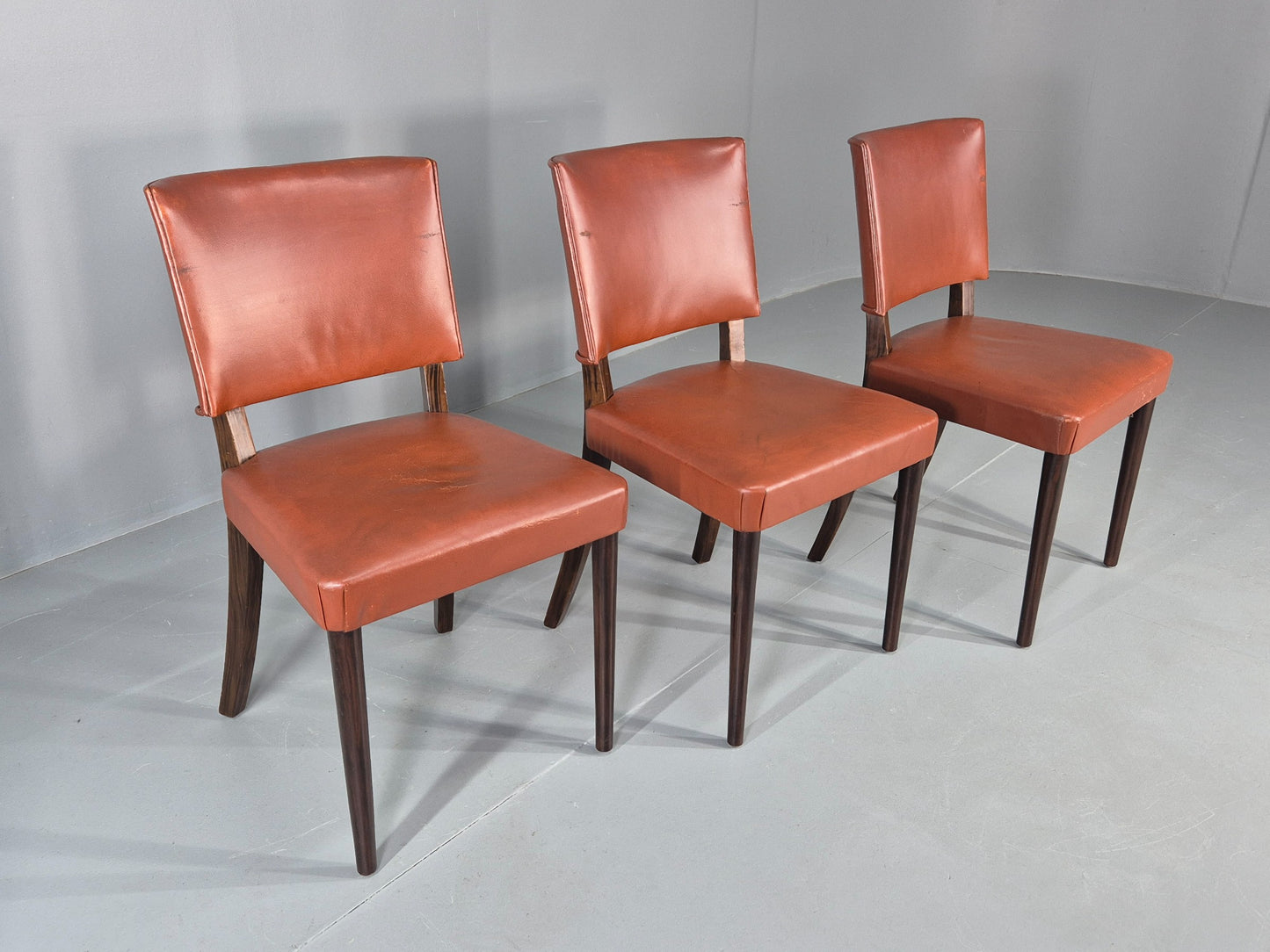 3 Mid Century Style Leather Dining Chairs Rero late 20th Century EB12532