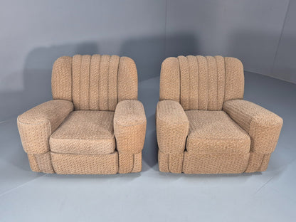 2 Vintage Art Deco Armchairs Beige Chenille Upholstery 1940s EB09684