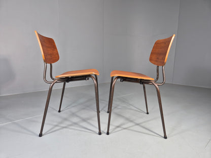 2 Vintage Danish Stacking Chairs Mid Century Industrial Teak Plywood EB13025