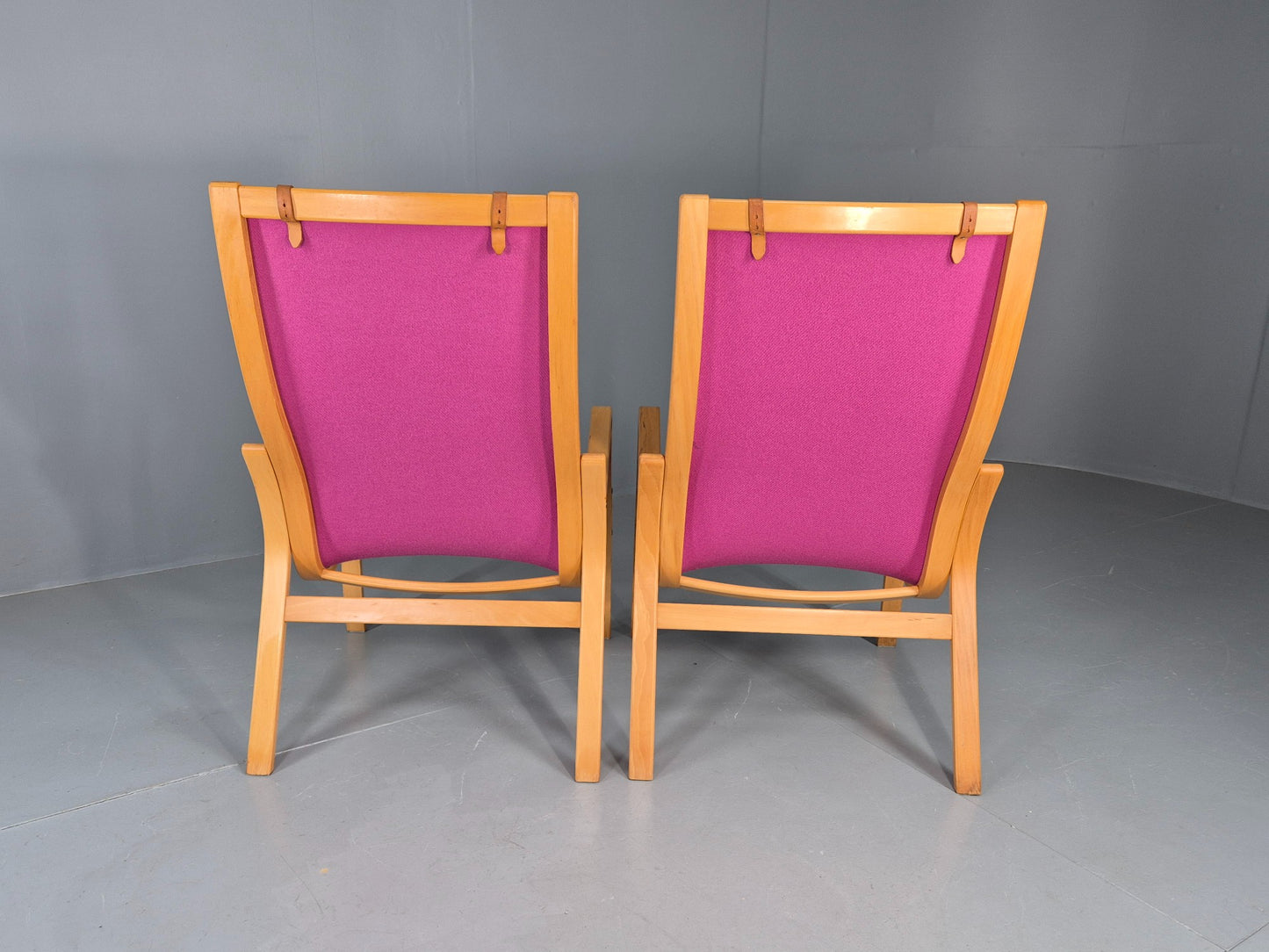 2 Vintage Bentwood Lounge Chairs Finn Ostergaard Pink Wool Retro EB12143