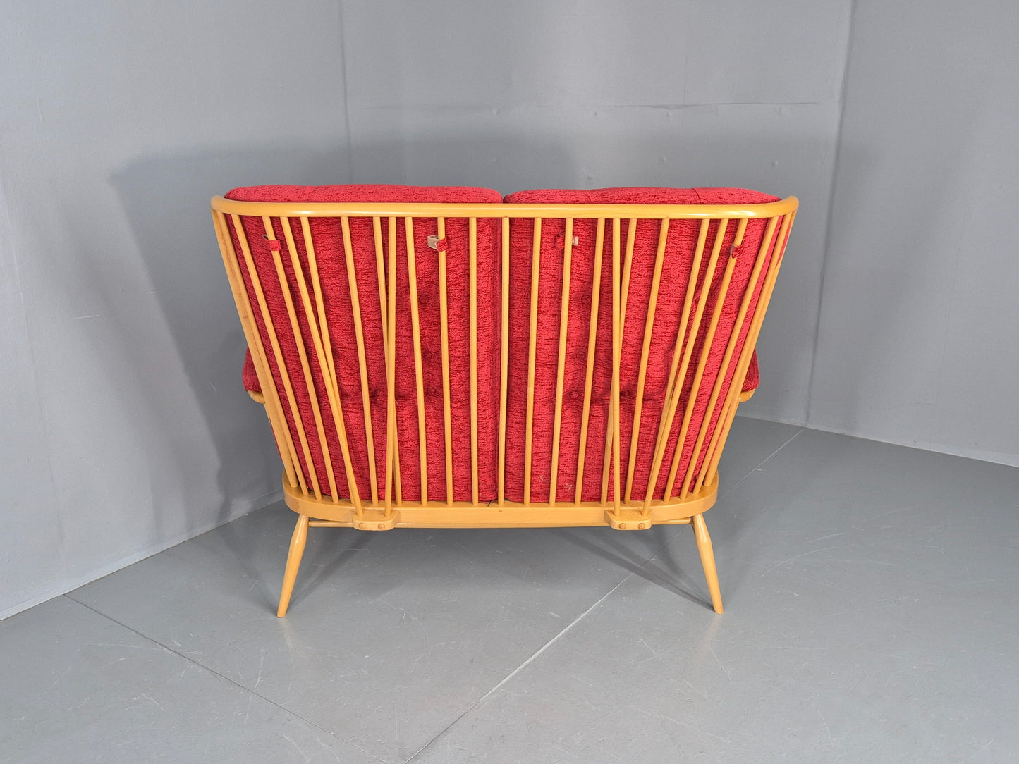 Vintage Ercol Evergreen 2 seater Sofa Red Chenille Upholstery  EB12860