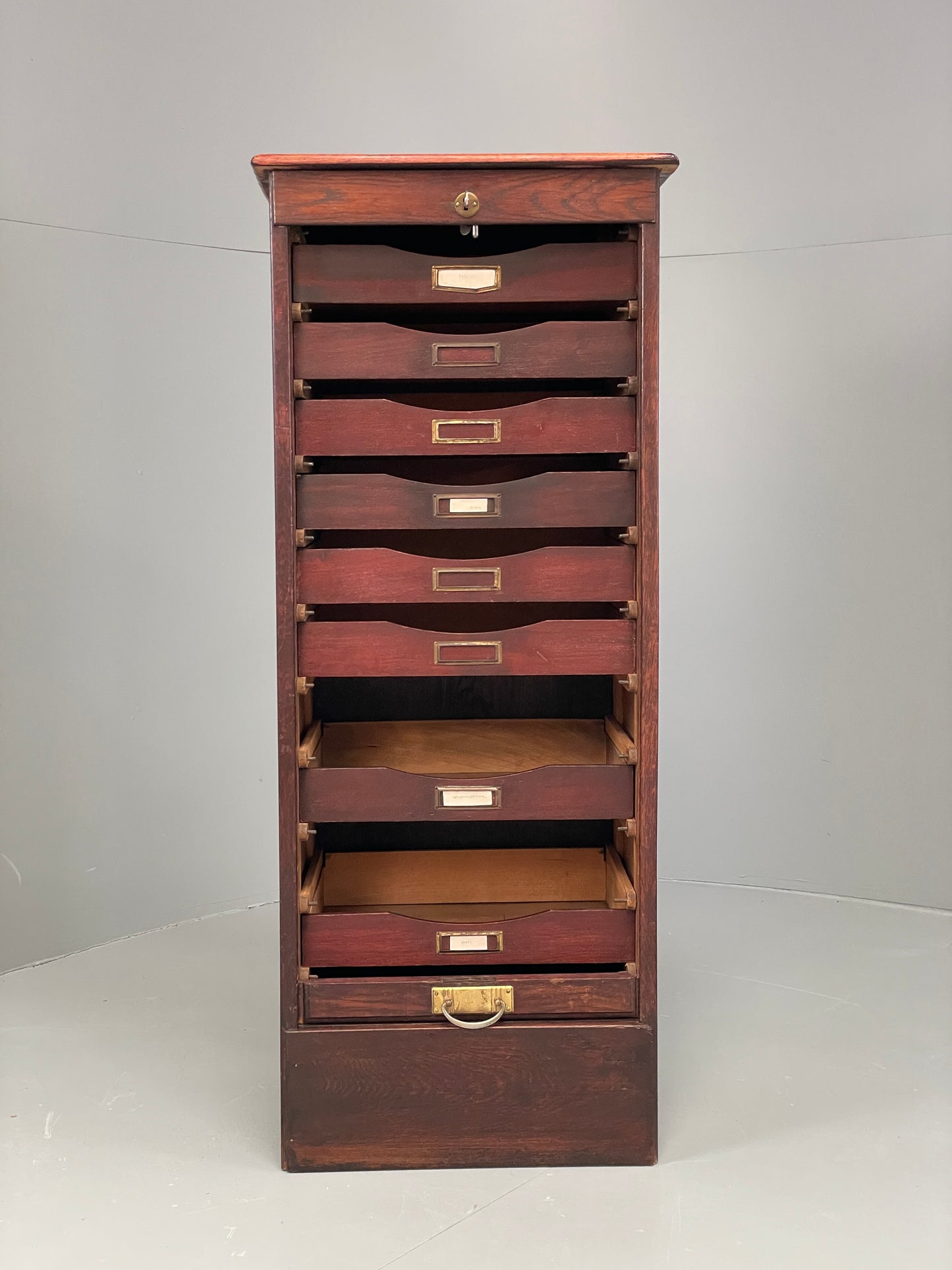 Vintage Tambour Cabinet Oak Drawers Danish Early 20th Century Filing EB12628