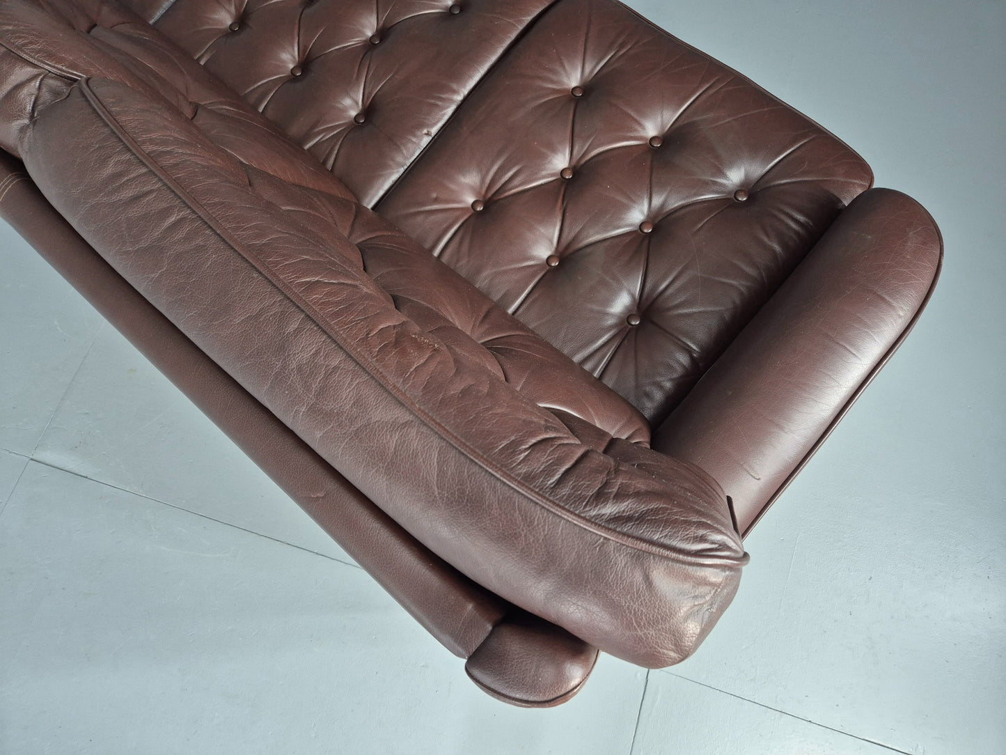 Vintage 3 Seater Leather Sofa Danish 1970s Brown Leather Retro MCM EB12411