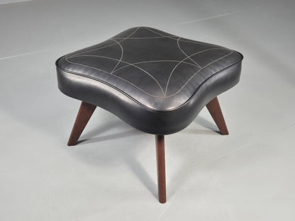 Vintage Danish Mid Century Footstool Black vinyl Rosewood Legs 1960s EB12100