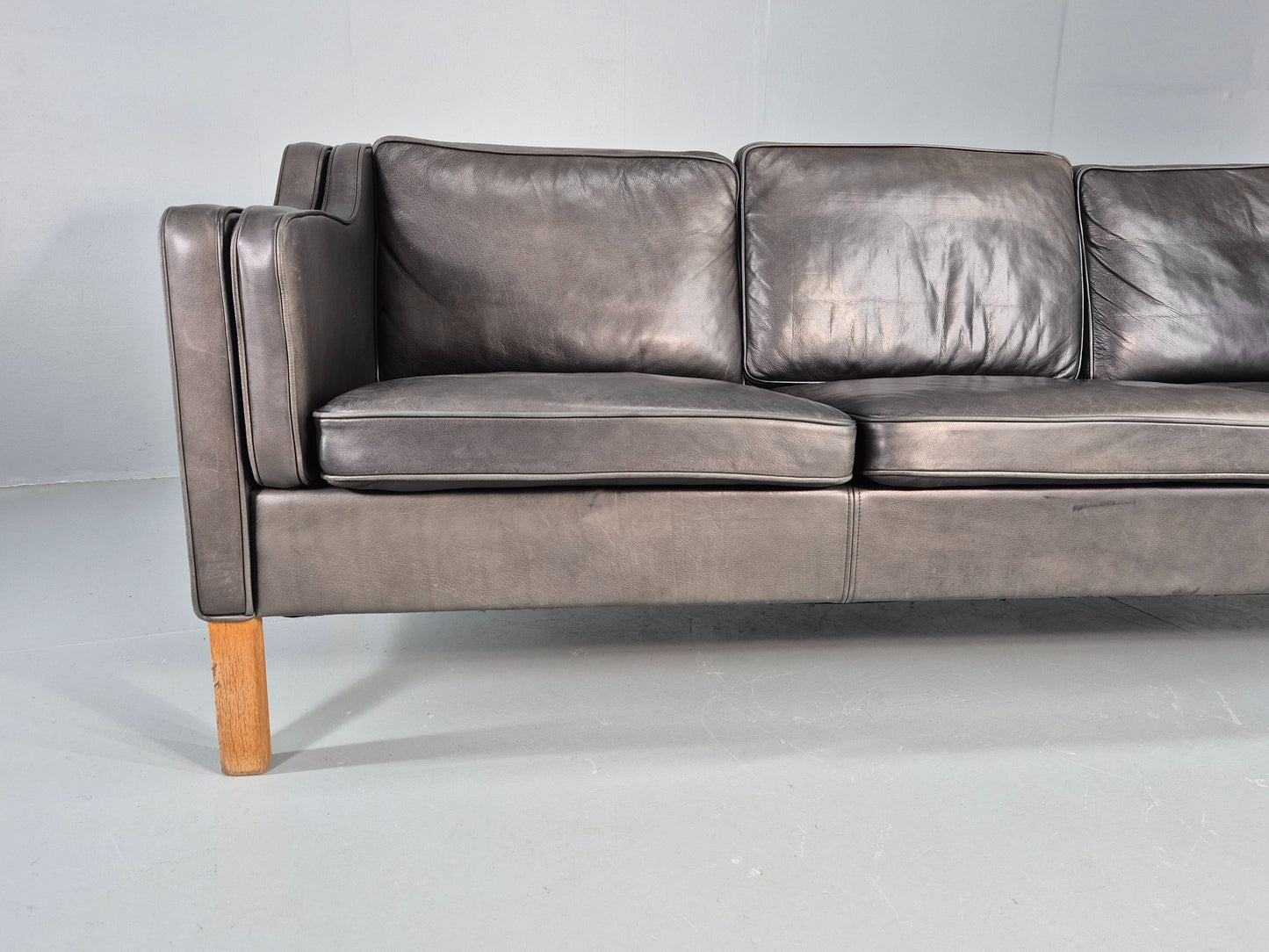 Vintage 3 Seat Sofa Danish 1970s Retro Black Leather Mid Century Modern EB12425